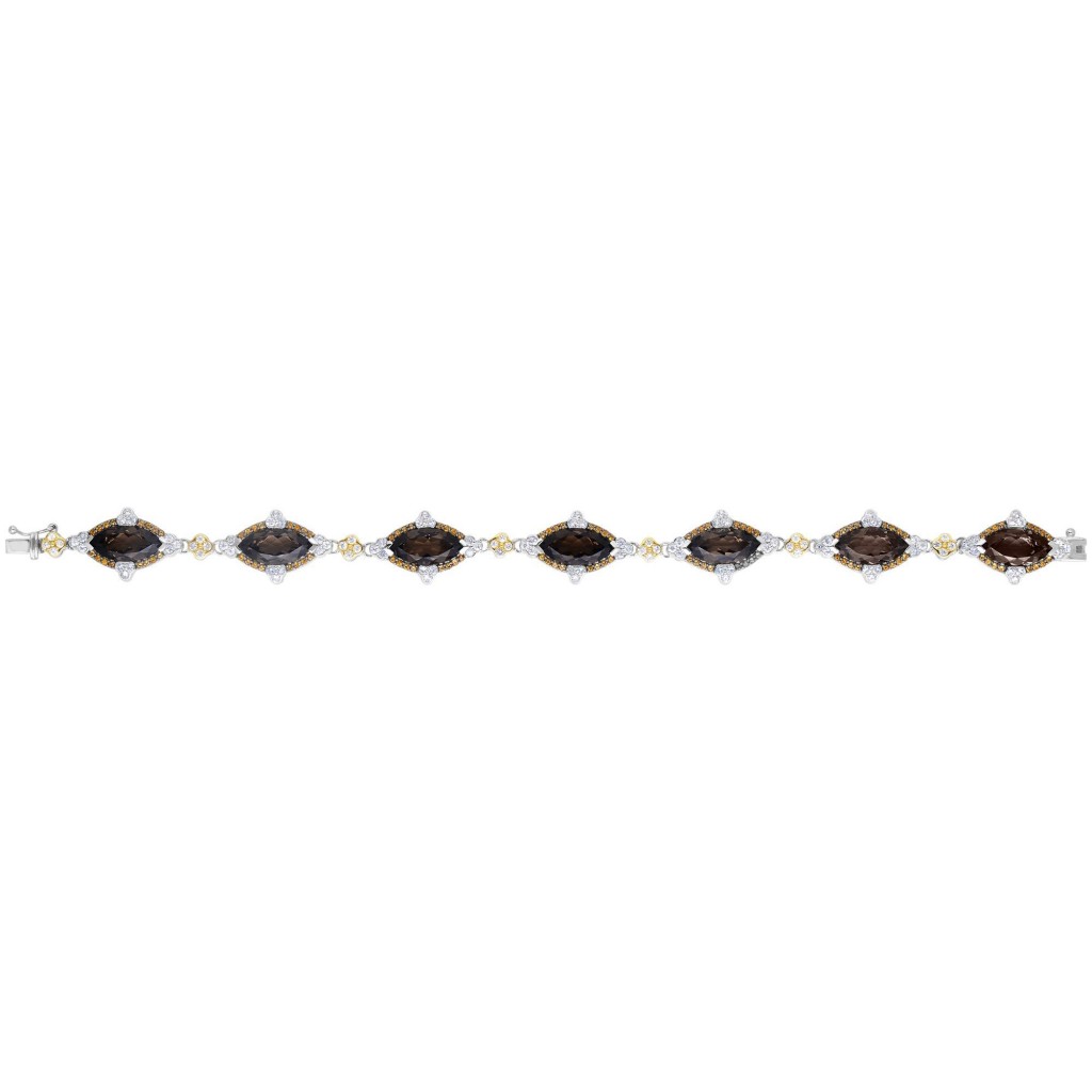 Silver And 18Kt Gold Gem Candy Marquis Bracelet   With Smokey Quartz, Citr Ine And White Sapphire
