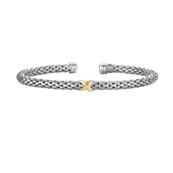 Silver And 18Kt Gold Popcorn Inxin Bangle
