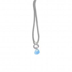 Silver And 18Kt Gold  Popcorn Necklace With Heart-Shapedmilky  Aquamarine Pendant