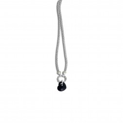 Silver And 18Kt Gold  Popcorn Necklace With Heart-Shapedblack Onyx Pendant