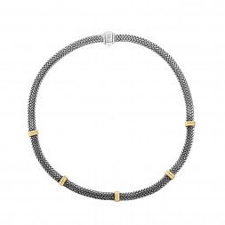 Silver Flat Woven Necklace With Five Stations Of 18Kt Gold