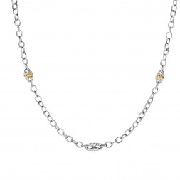Silver And 18Kt Gold 36In Italian Cable Necklace With Stations