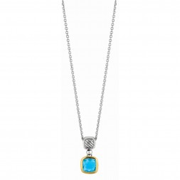 Silver And 18Kt Gold Italian Cable Pendant With Blue Topaz