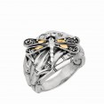 Silver And 18Kt Gold Oxidized Dragonfly Bamboo Ring