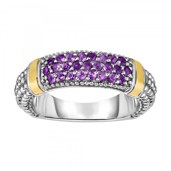 Silver And 18Kt Gold Popcorn Ring With Amethyst