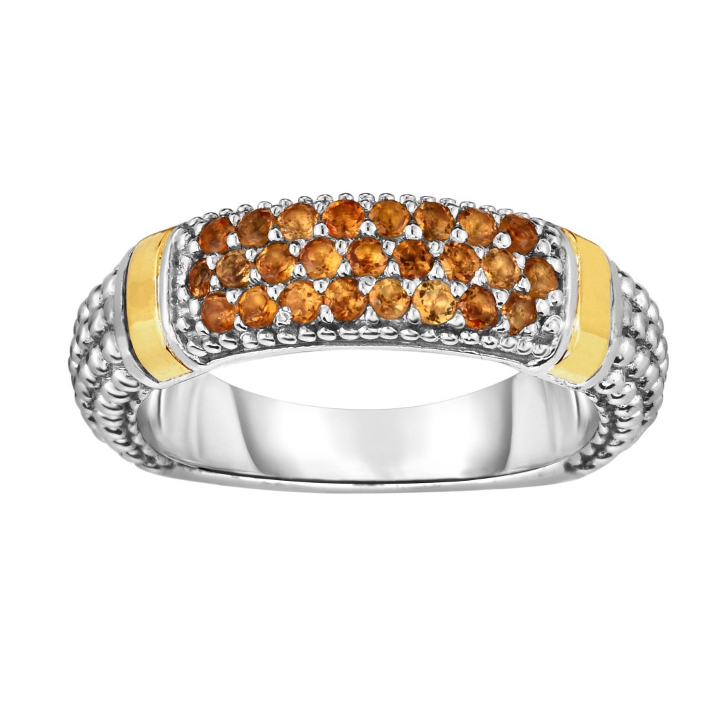 Silver And 18Kt Gold Popcorn Ring With Citrine