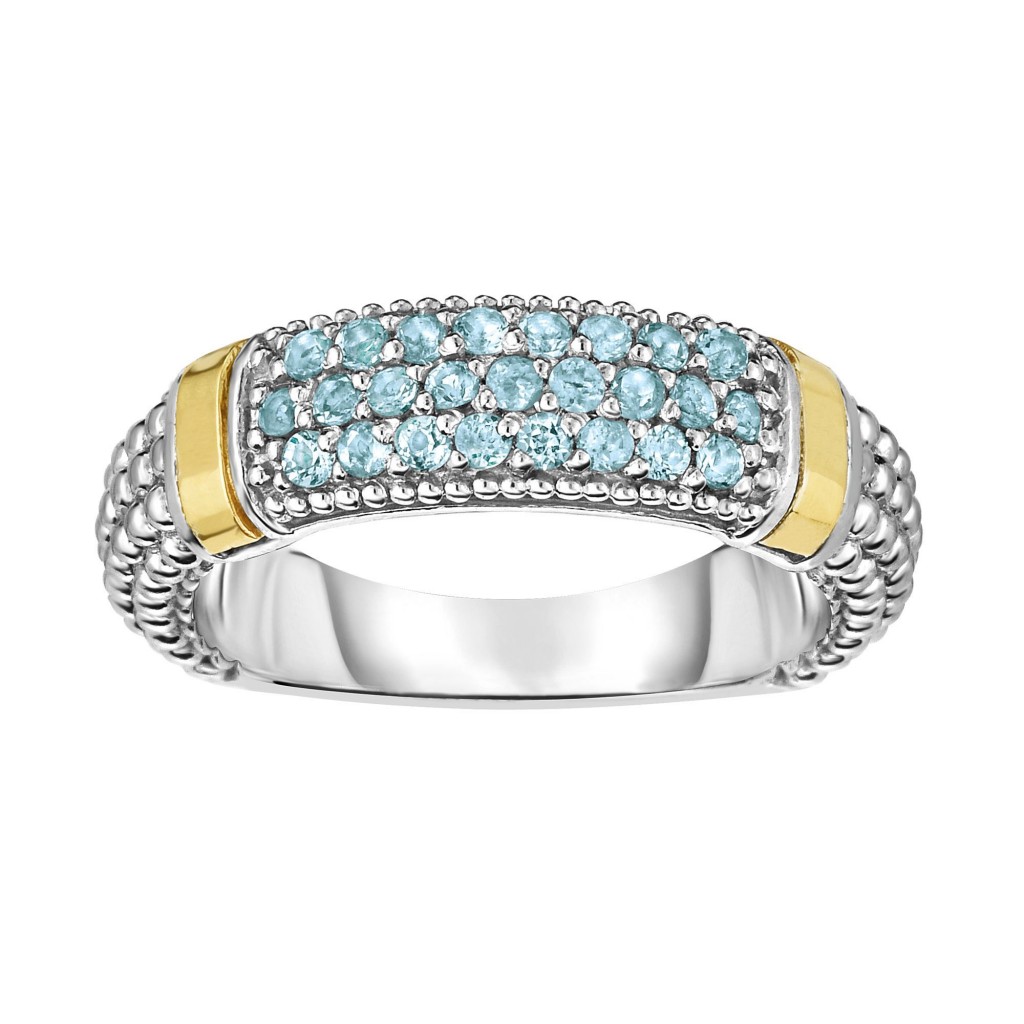 Silver And 18Kt Gold Popcorn Ring With Blue Topaz