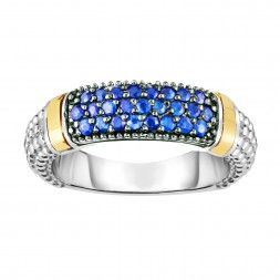 Silver And 18Kt Gold Popcorn Ring With Blue Sapphires