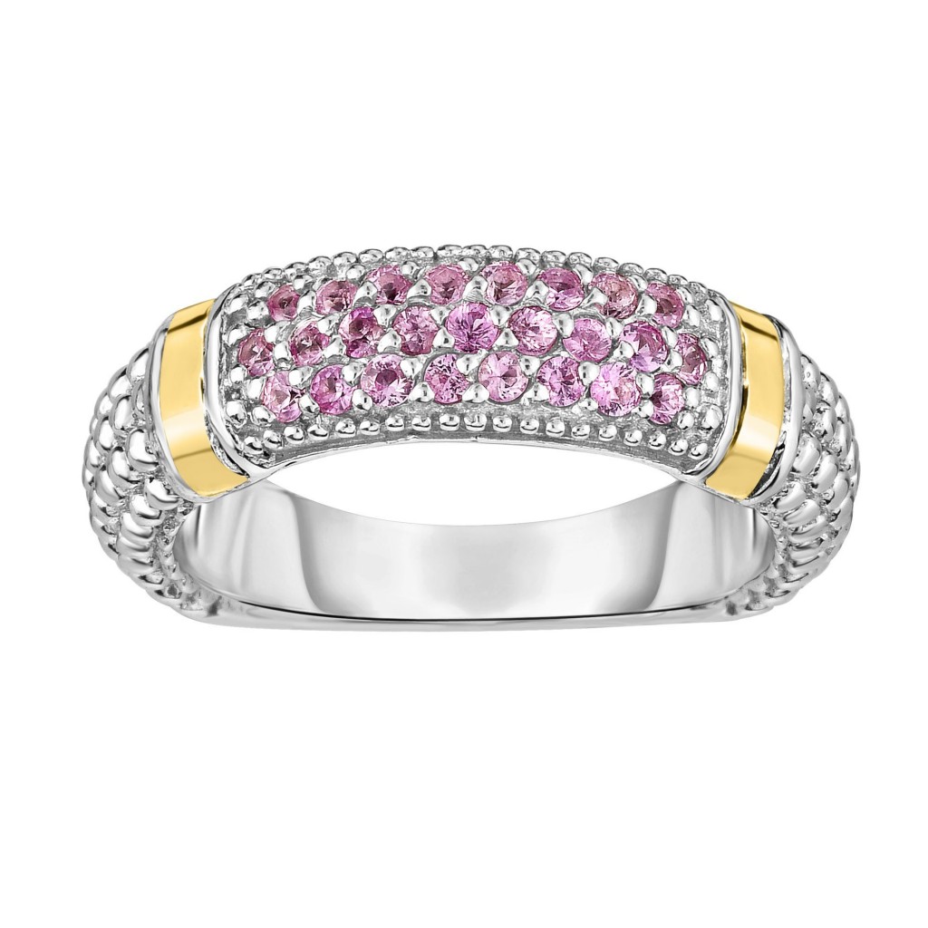 Silver And 18Kt Gold Popcorn Ring With Pink Sapphires
