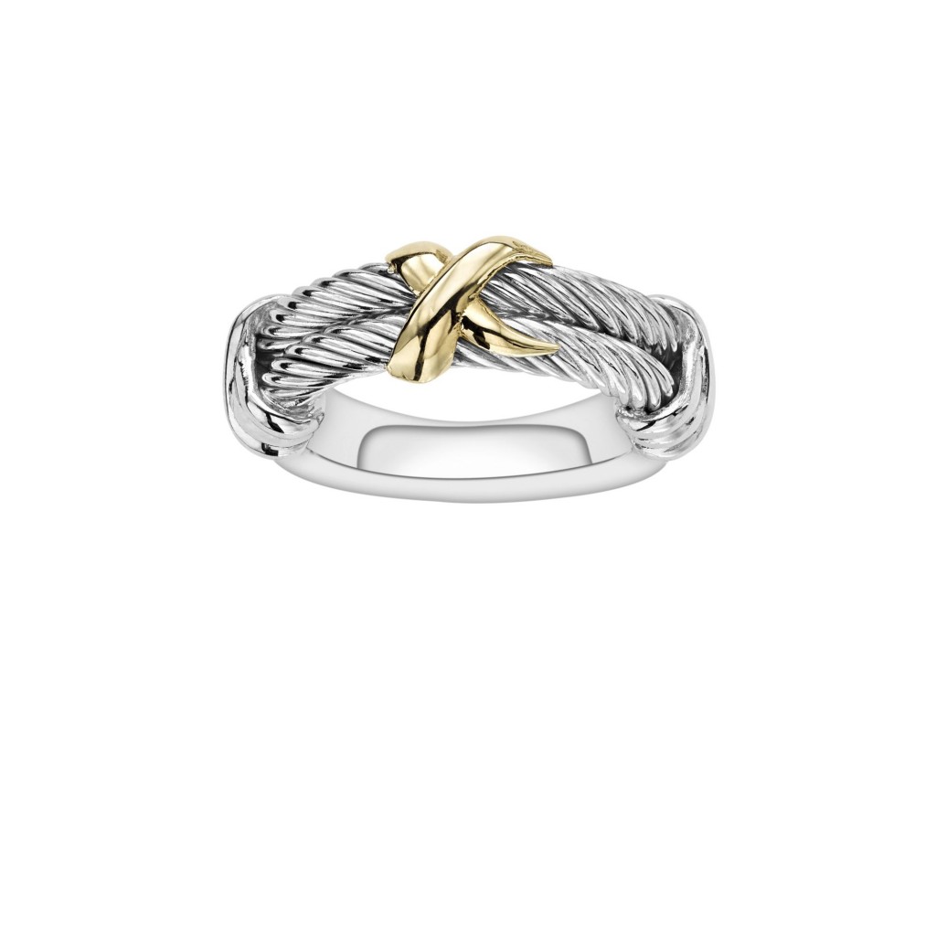 Sterling Silver And 18K Gold Italian Cable Double Row Ring With X