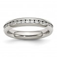 Stainless Steel Polished 4mm April Clear CZ Ring