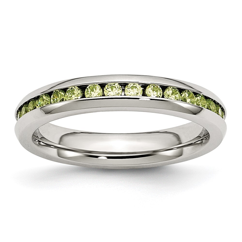 Stainless Steel Polished 4mm August Light Green CZ Ring