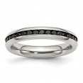 Stainless Steel Polished 4mm Black CZ Ring