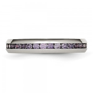 Stainless Steel Polished 4mm February Purple CZ Ring