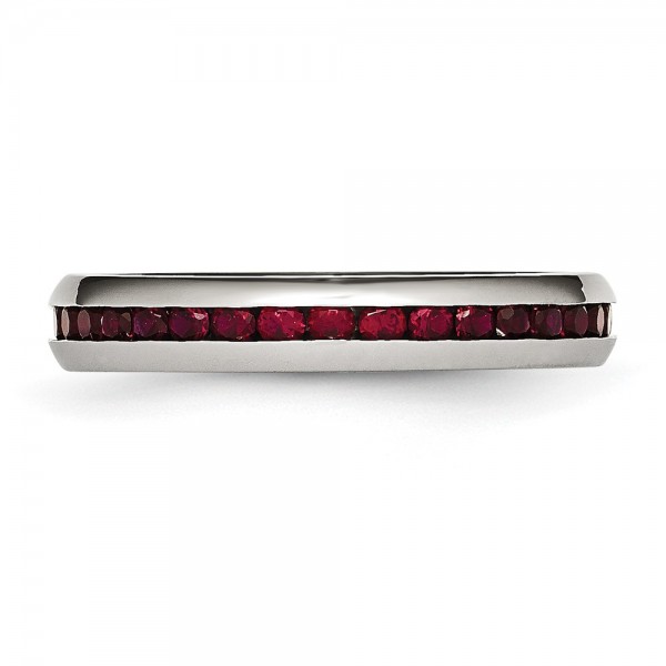 Stainless Steel Polished 4mm January Dark Red CZ Ring