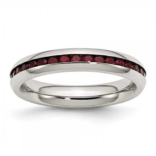 Stainless Steel Polished 4mm January Dark Red CZ Ring