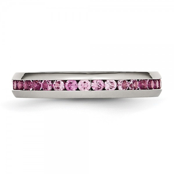 Stainless Steel Polished 4mm July Dark Pink CZ Ring