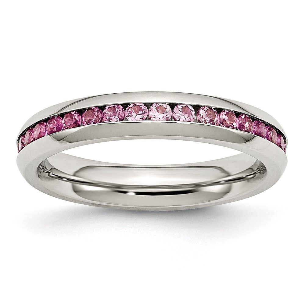 Stainless Steel Polished 4mm July Dark Pink CZ Ring