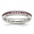 Stainless Steel Polished 4mm June Pink CZ Ring