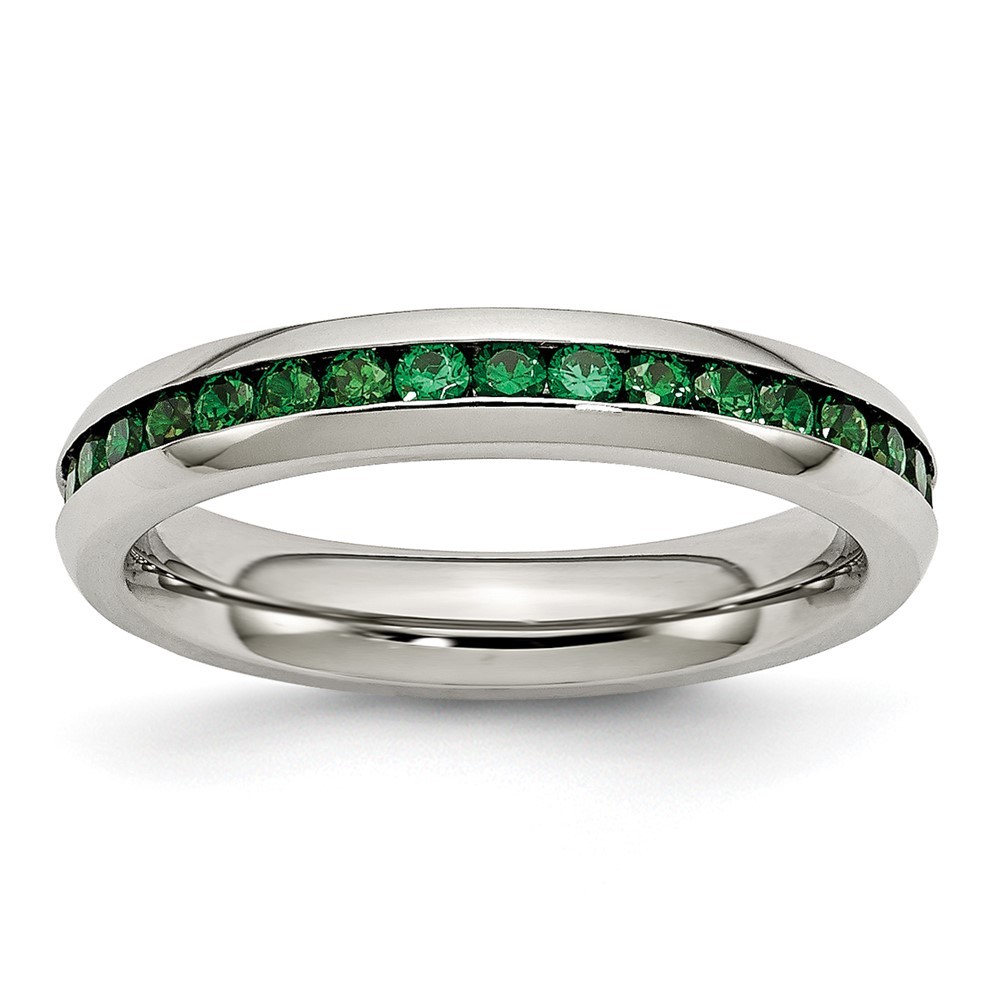 Stainless Steel Polished 4mm May Dark Green CZ Ring