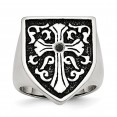 Stainless Steel Antiqued & Polished 1/20ct Black Diamond Shield Ring