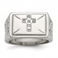 Stainless Steel Polished/Textured 1/15ct Diamond Cross 13.25mm Band