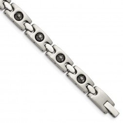 Stainless Steel Brushed & Polished w/Magnetic Ball Accent 8.5in Bracelet