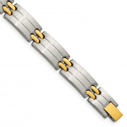 Stainless Steel Brushed and Polished Yellow IP-plated 8.75in Bracelet