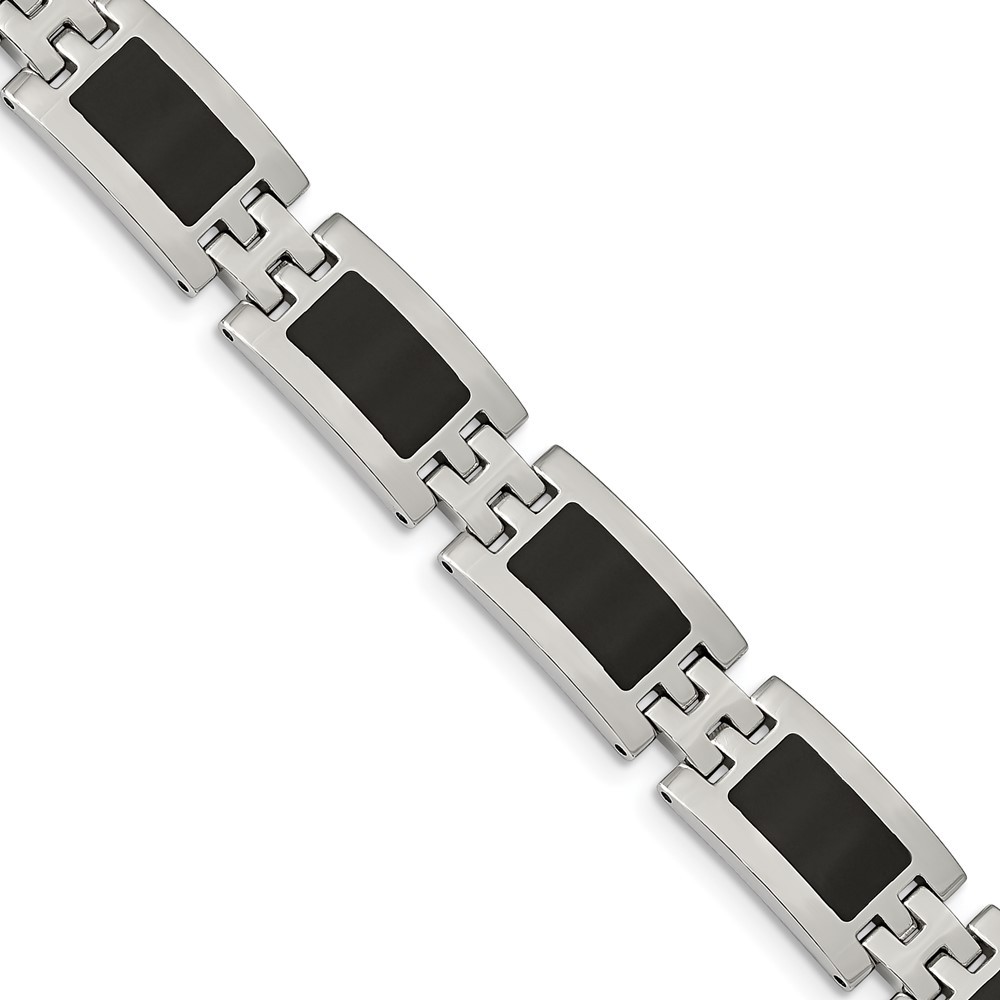 Stainless Steel Polished with Black Enamel 9in Bracelet