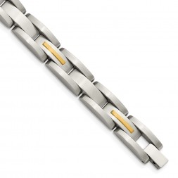 Stainless Steel with 14k Accent 8in Brushed Link Bracelet