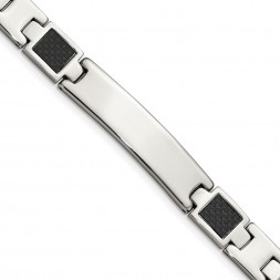 Stainless Steel Polished Black Carbon Fiber Inlay 8.5in Bracelet
