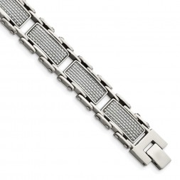 Stainless Steel Polished Grey Carbon Fiber Inlay 8.5in Bracelet