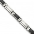 Stainless Steel Brushed & Polished Black Carbon Fiber Inlay 8.5in Bracelet