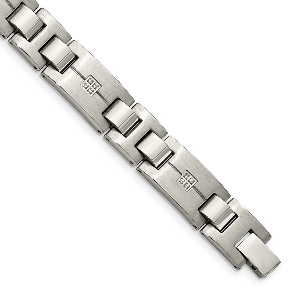 Stainless Steel Polished and Brushed with CZ 8.75in Bracelet