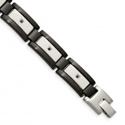 Stainless Steel Brushed Black IP-plated with Black CZ 8.5in Bracelet