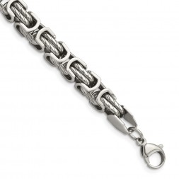 Stainless Steel Polished and Textured Fancy Link 9in Bracelet
