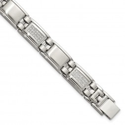 Stainless Steel Polished and Matte 3/4ct tw. Diamond 8.75in Bracelet