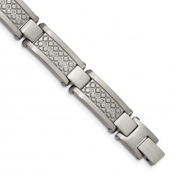 Stainless Steel Antiqued and Matte 1/10ct.tw Diamond 9in Bracelet