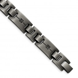 Stainless Steel Antiqued and Matte 1/10ct.tw Black Diamond 9in Bracelet