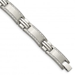 Stainless Steel Brushed and Polished 1ct tw. Diamond 8.5in Bracelet