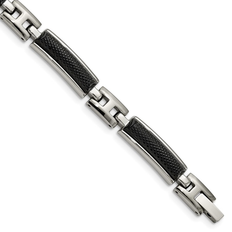 Stainless Steel Polished and Brushed Black IP-plated 8.25in Bracelet