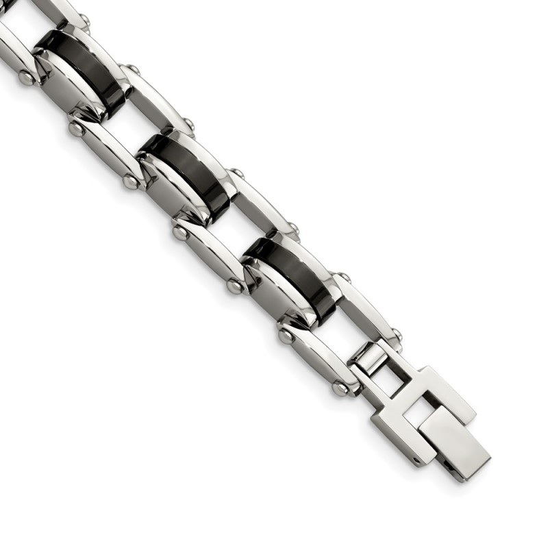Stainless Steel Polished Black IP-plated 8.5in Bracelet