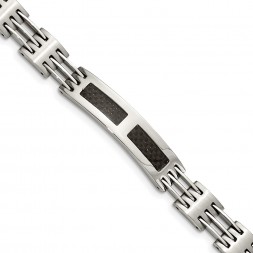 Stainless Steel Polished w/Black Carbon Fiber Inlay 8.5in ID Bracelet
