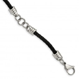 Stainless Steel Polished Black IP-plated Wire 9in Bracelet