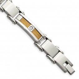 Stainless Steel Polished Yellow IP-plated Cable with CZ 8.5in Bracelet