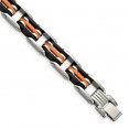 Stainless Steel 8.5in Polished with Rubber Black and Orange Bracelet