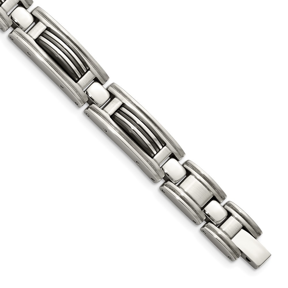 Stainless Steel Brushed and Polished Black IP-plated 8.75in Bracelet