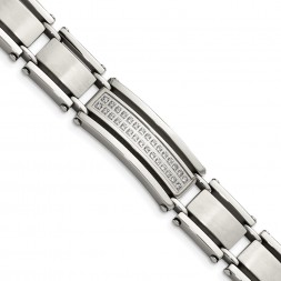 Stainless Steel Brushed and Polished with CZ 8.5in Bracelet