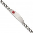 Stainless Steel Polished with Red Enamel 8.5in Medical ID Bracelet