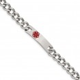 Stainless Steel Polished with Red Enamel 9.5in Medical ID Bracelet